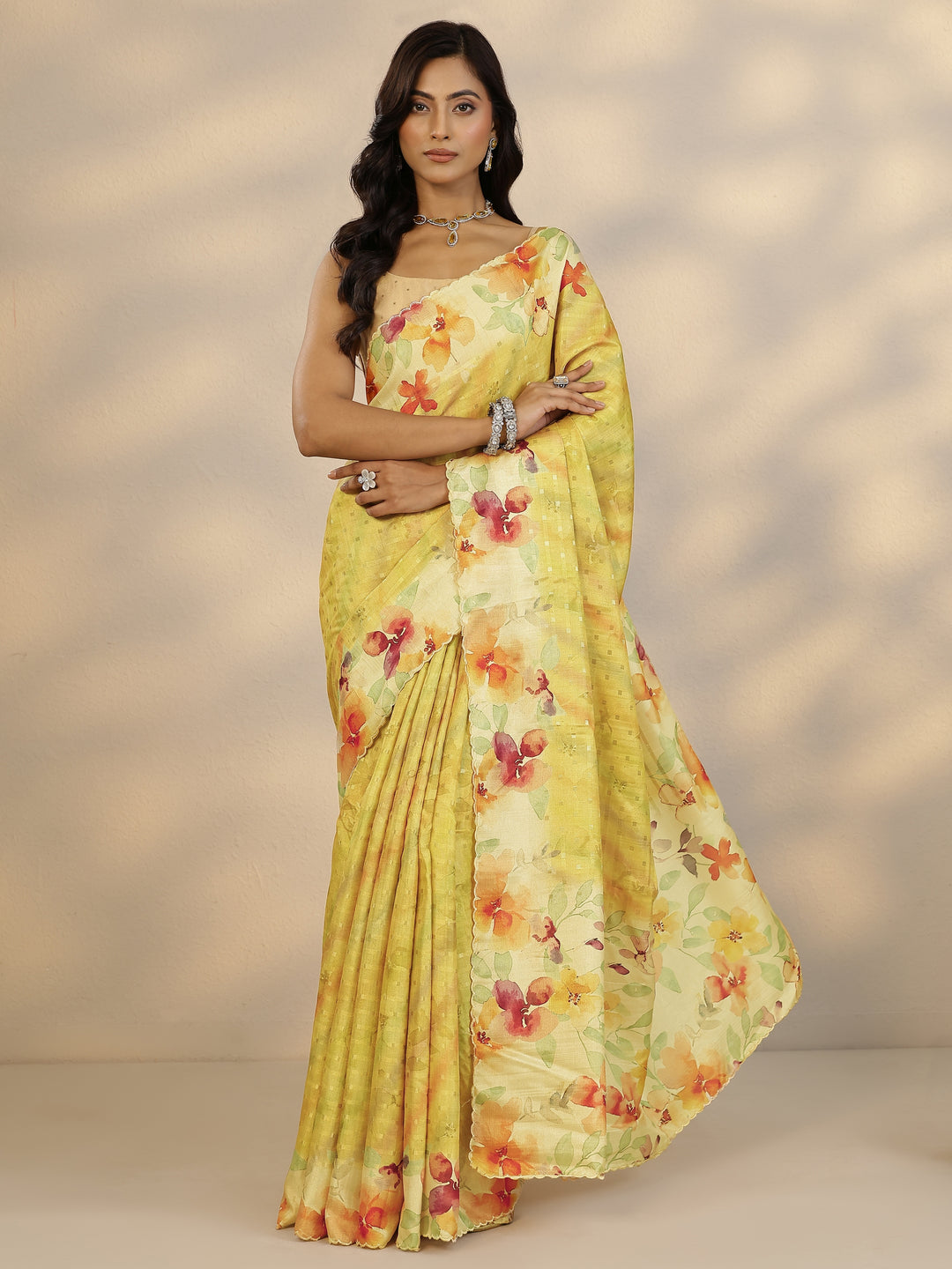  Yellow Woven Design Silk Blend Saree With Unstitched Blouse Piece 