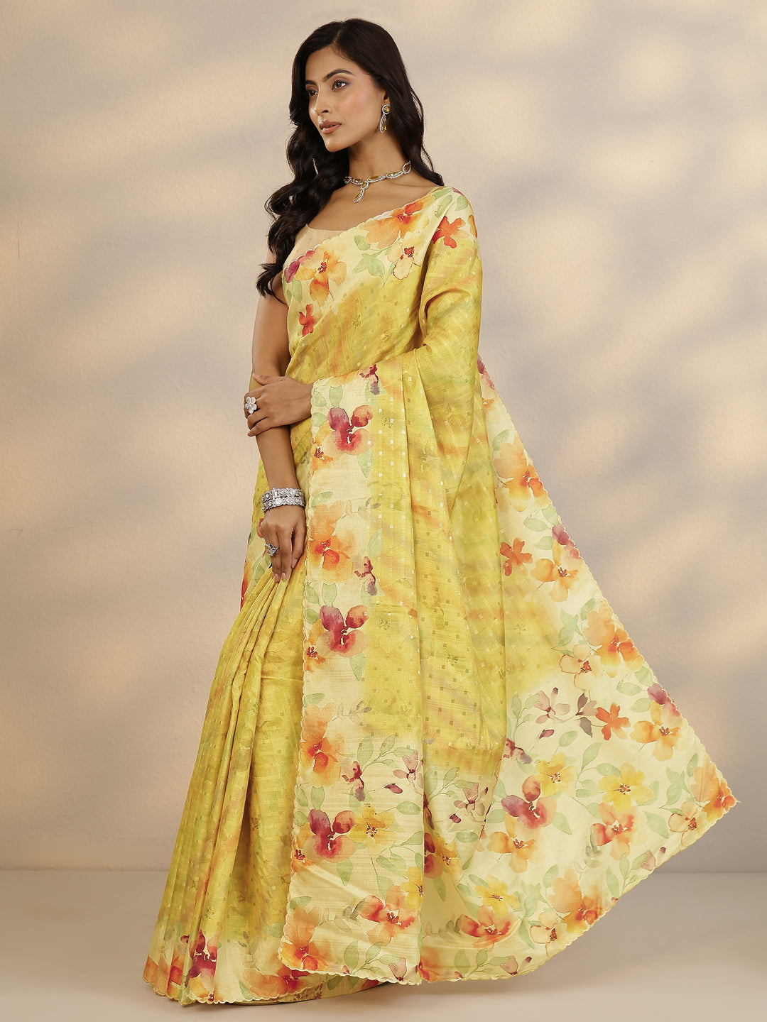 Yellow Woven Design Silk Blend Saree With Unstitched Blouse Piece 