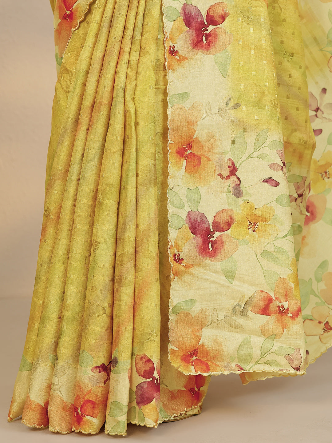  Yellow Woven Design Silk Blend Saree With Unstitched Blouse Piece 