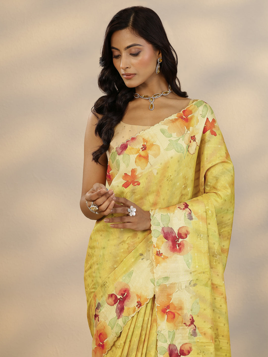  Yellow Woven Design Silk Blend Saree With Unstitched Blouse Piece 