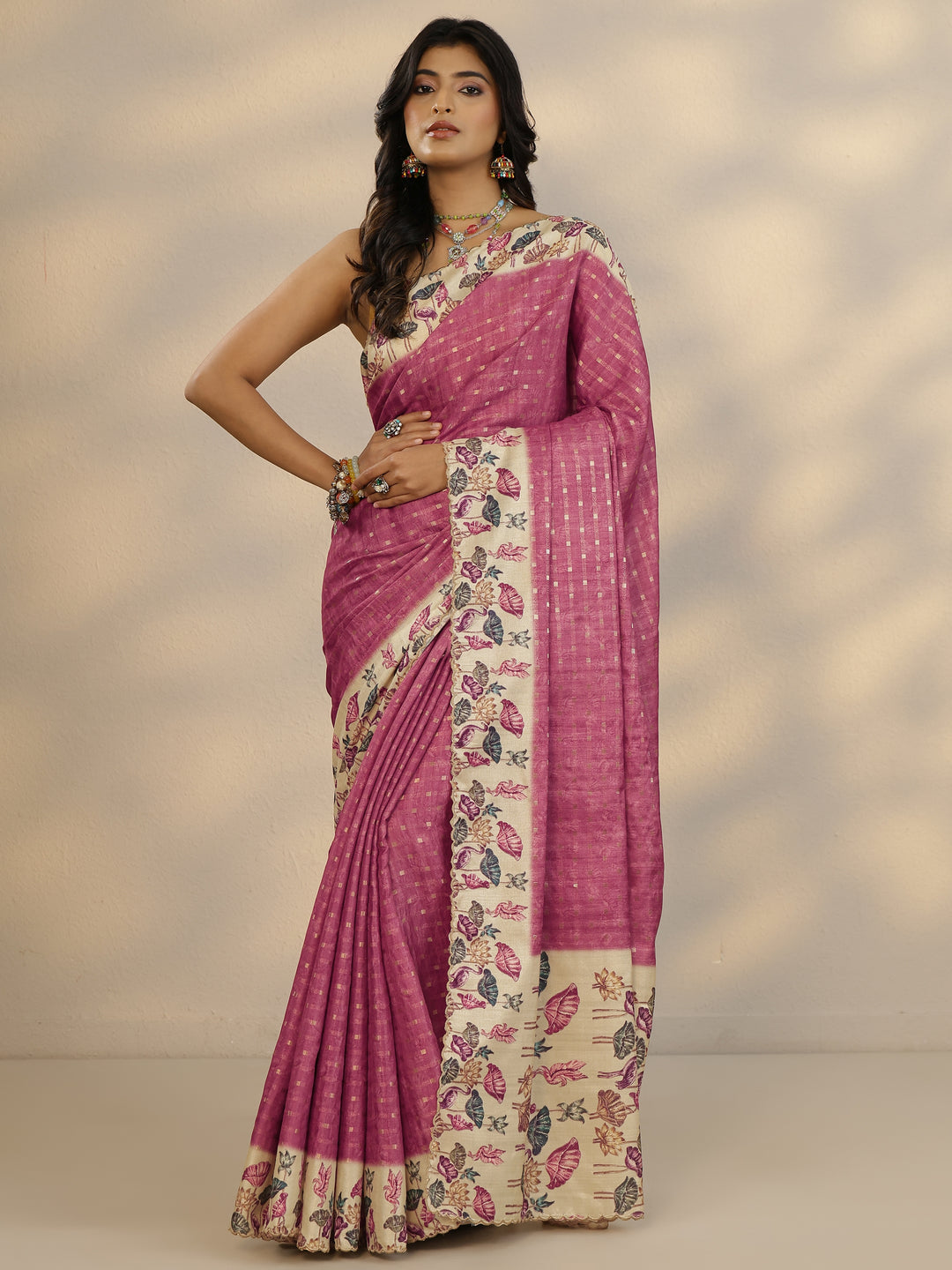  Mauve Woven Design Silk Blend Saree With Unstitched Blouse Piece 