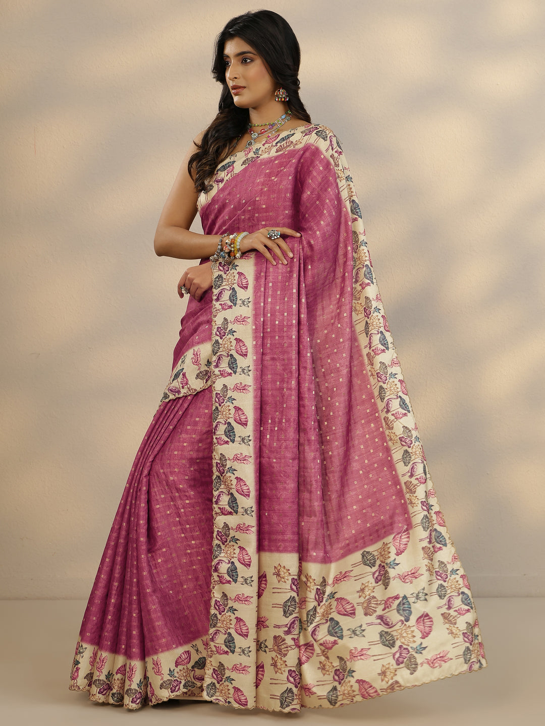  Mauve Woven Design Silk Blend Saree With Unstitched Blouse Piece 