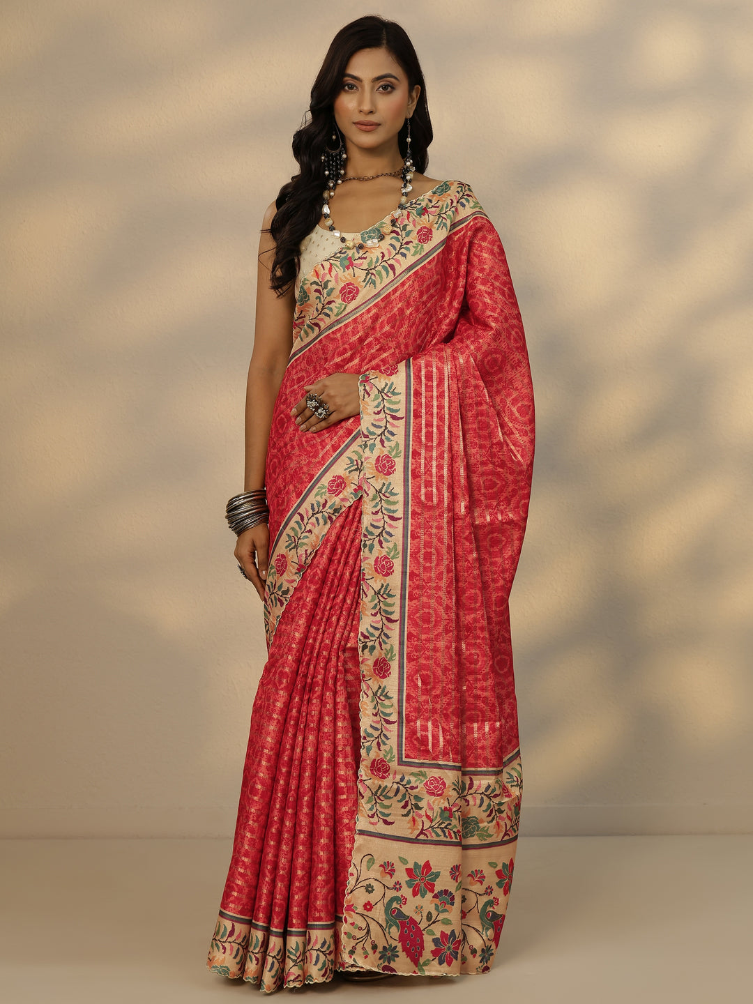  Red Woven Design Silk Blend Saree With Unstitched Blouse Piece 
