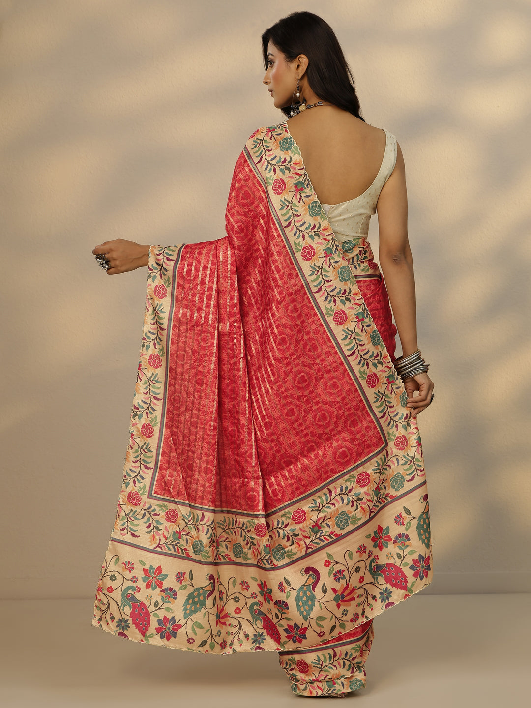  Red Woven Design Silk Blend Saree With Unstitched Blouse Piece 