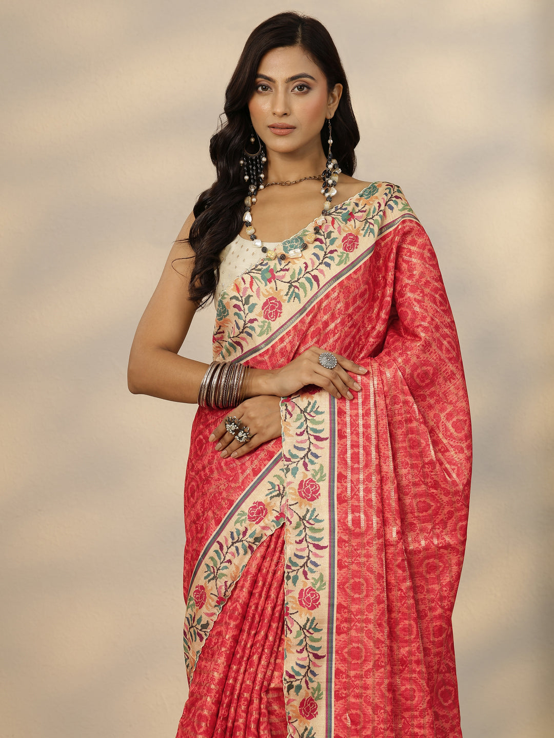  Red Woven Design Silk Blend Saree With Unstitched Blouse Piece 