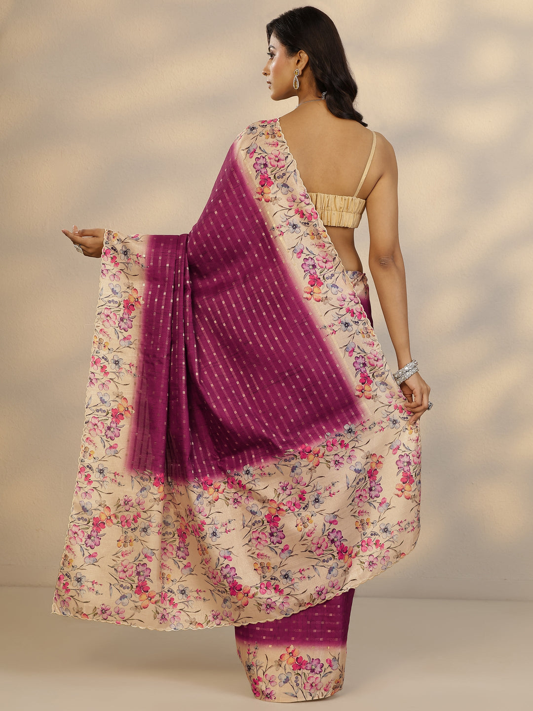  Burgundy Woven Design Silk Blend Saree With Unstitched Blouse Piece 