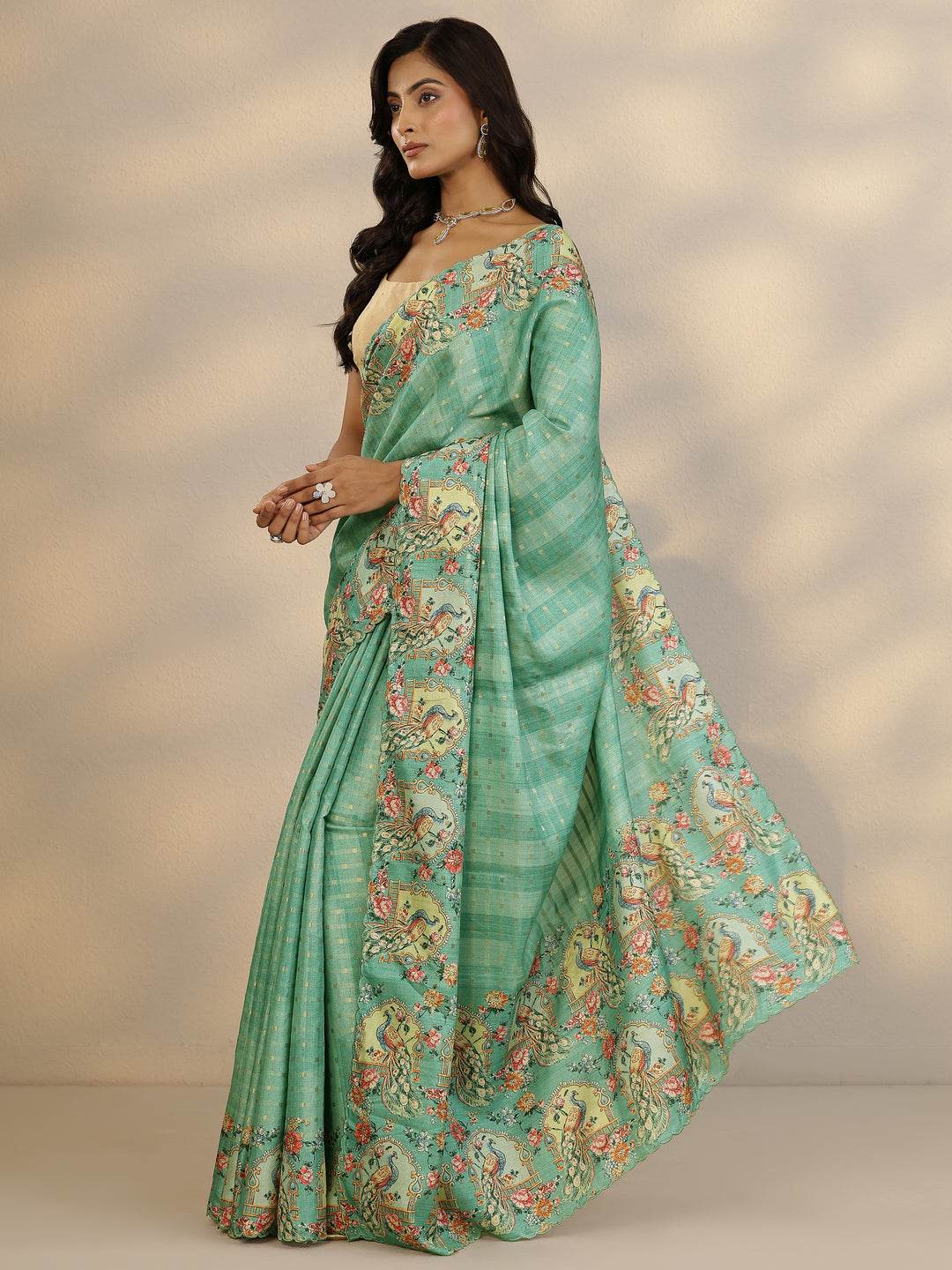  Green Woven Design Silk Blend Saree With Unstitched Blouse Piece 