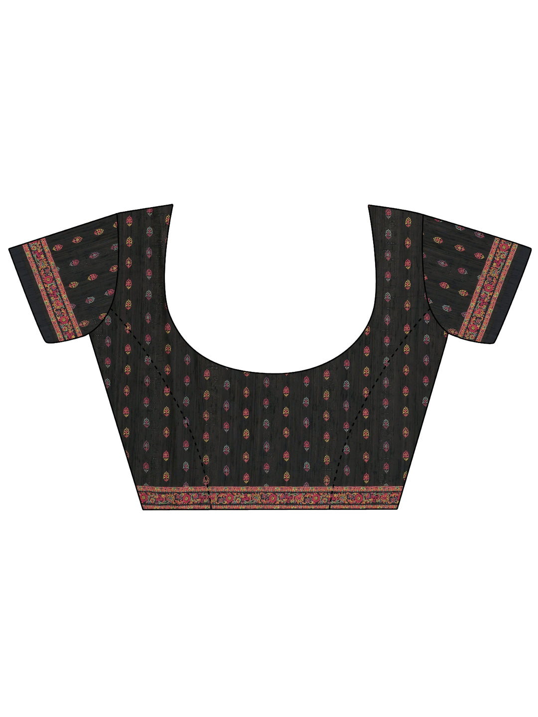  Black Printed Silk Blend Saree With Unstitched Blouse Piece 