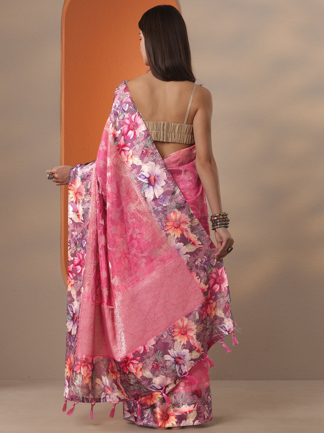  Coral Woven Design Silk Blend Saree With Unstitched Blouse Piece 
