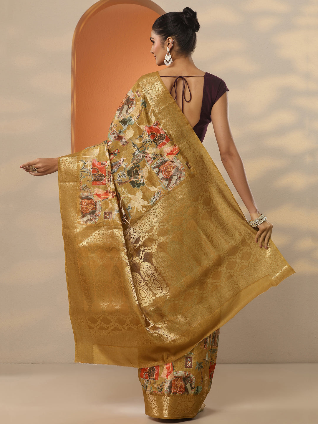  Mustard Tribal Printed Silk Blend Saree With Unstitched Blouse Piece 