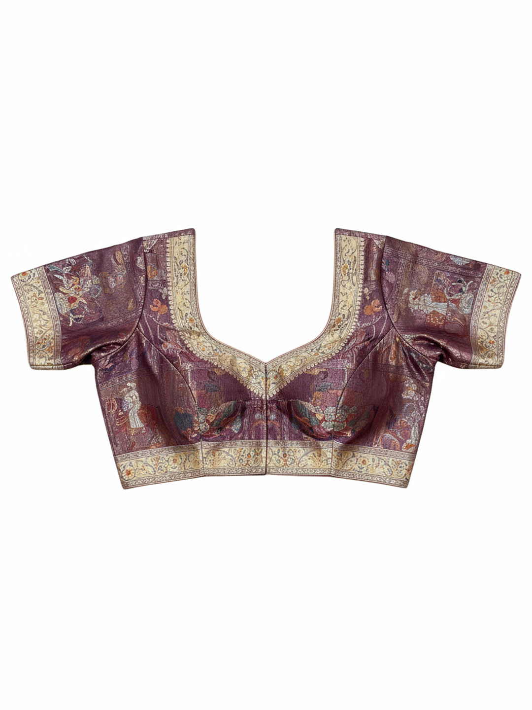  Burgundy Printed Silk Blend Saree With Unstitched Blouse Piece 