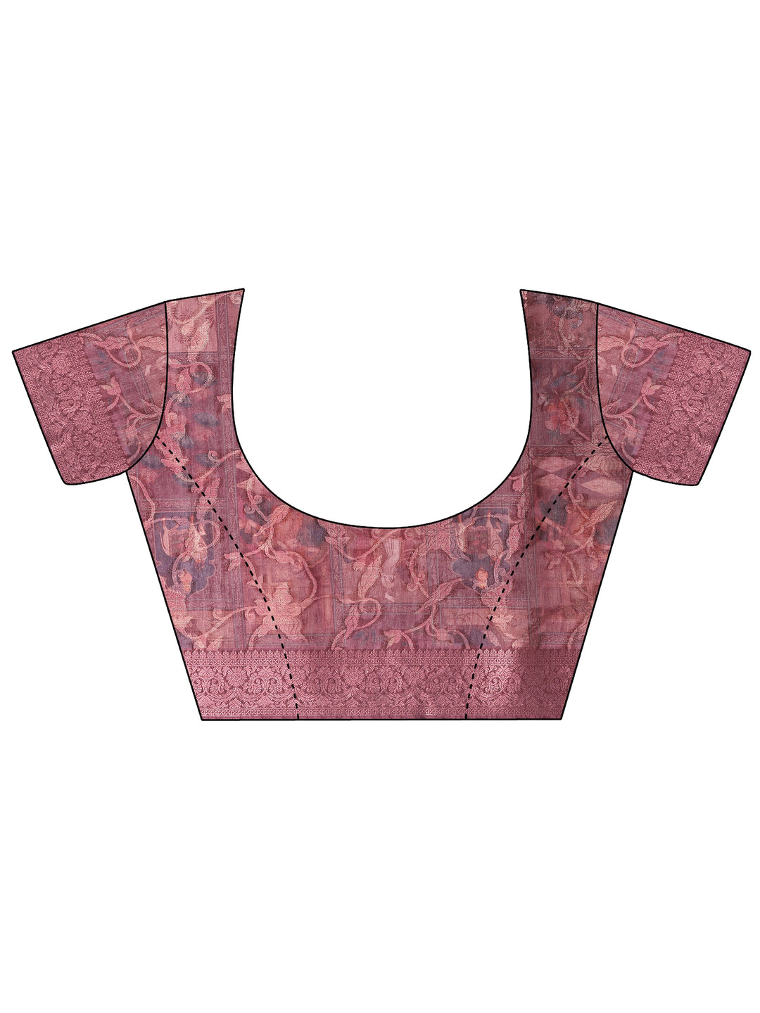  Burgundy Printed Silk Blend Saree With Unstitched Blouse Piece 