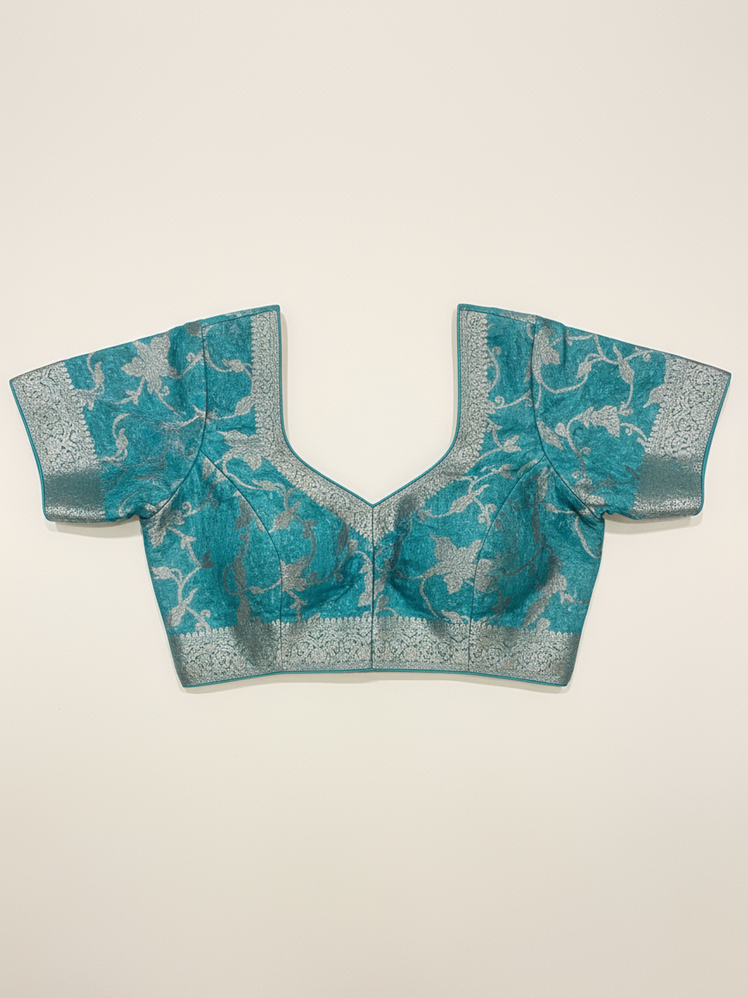 Blue Printed Silk Blend Saree With Unstitched Blouse Piece 