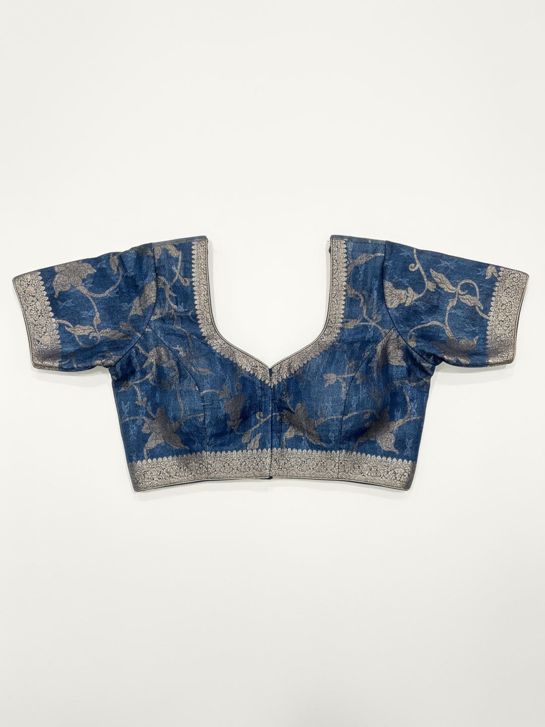  Blue Printed Silk Blend Saree With Unstitched Blouse Piece 