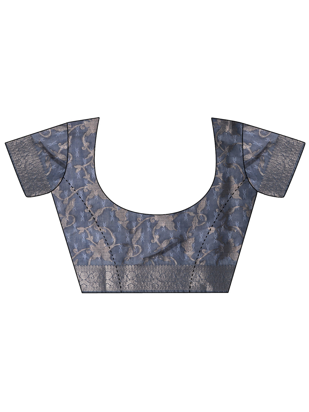  Blue Printed Silk Blend Saree With Unstitched Blouse Piece 