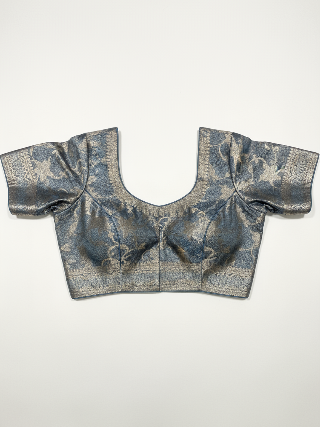  Blue Printed Silk Blend Saree With Unstitched Blouse Piece 
