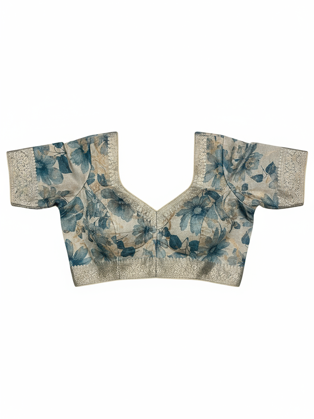  Beige Printed Silk Blend Saree With Unstitched Blouse Piece 