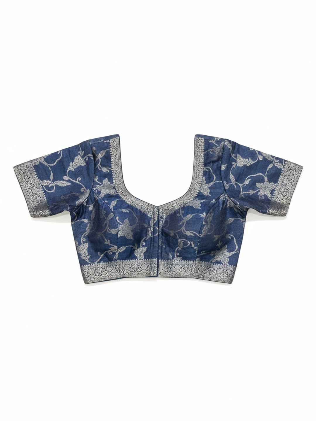  Blue Printed Silk Blend Saree With Unstitched Blouse Piece 