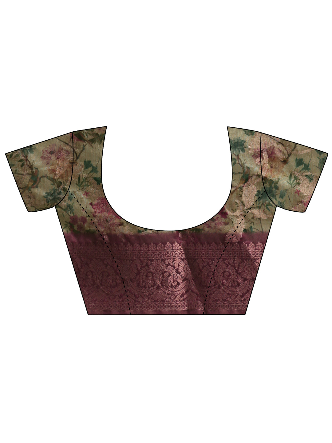  Green Printed Silk Blend Saree With Unstitched Blouse Piece 