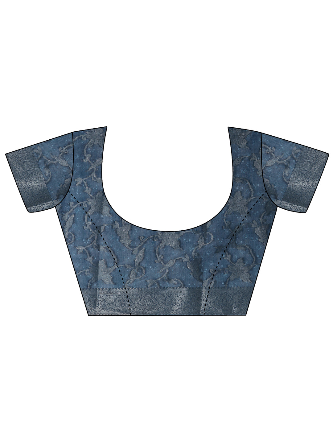  Blue Printed Silk Blend Saree With Unstitched Blouse Piece 