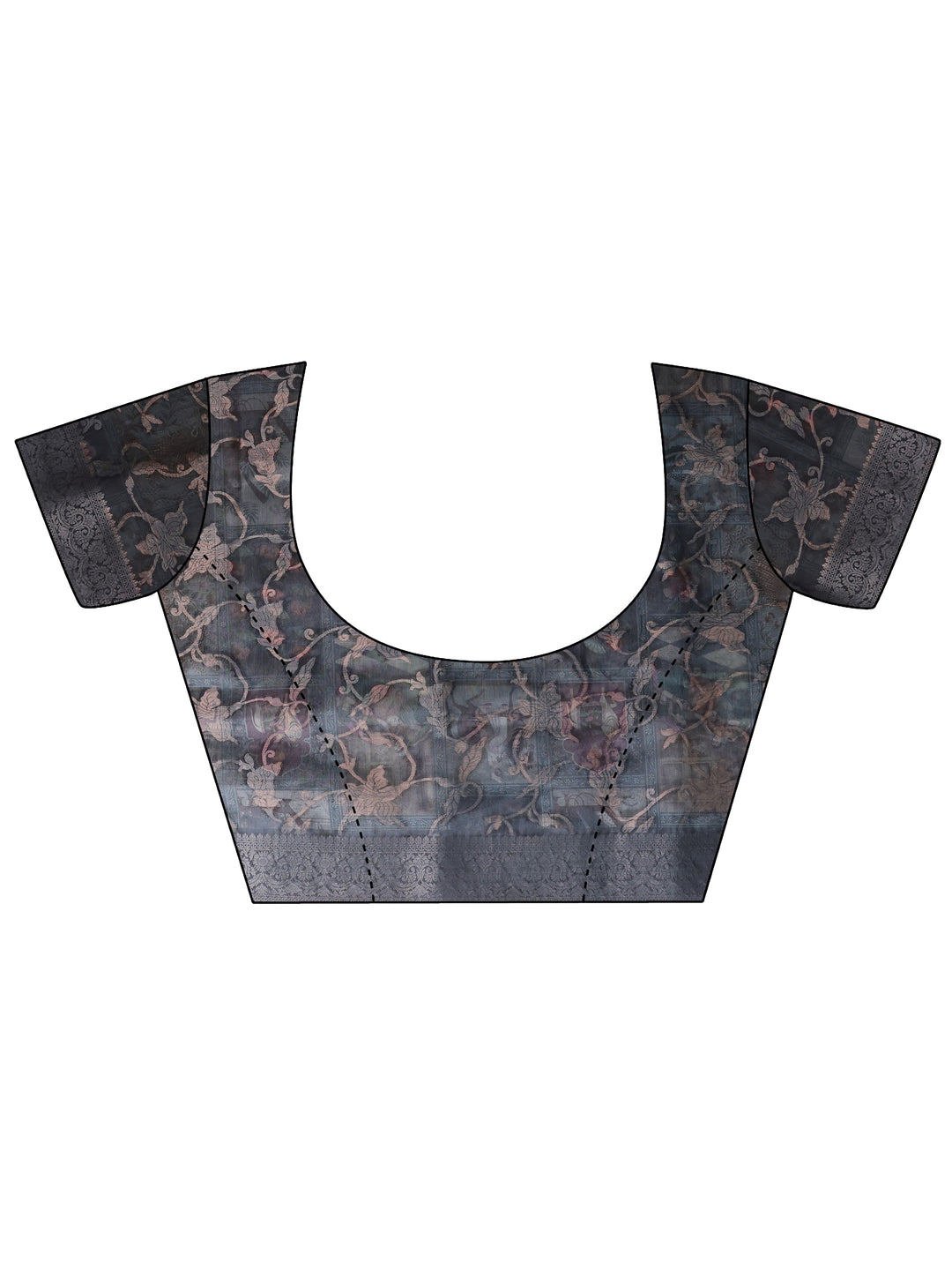  Navy Blue Tribal Printed Silk Blend Saree With Unstitched Blouse Piece 