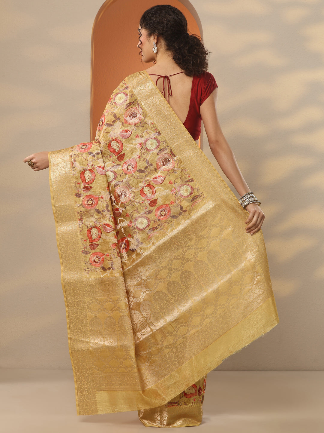  Mustard Woven Design Silk Blend Saree With Unstitched Blouse Piece 