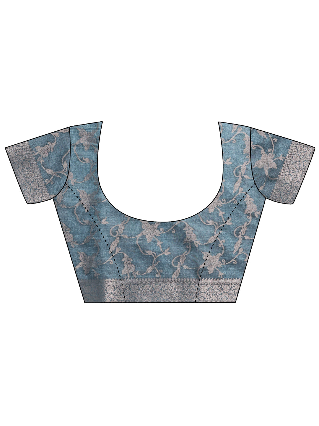  Blue Printed Silk Blend Saree With Unstitched Blouse Piece 