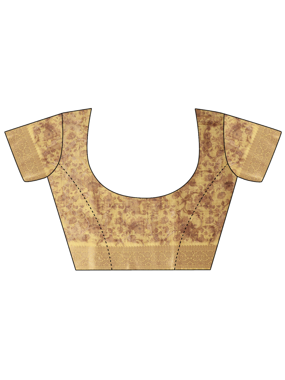  Yellow Printed Silk Blend Saree With Unstitched Blouse Piece 