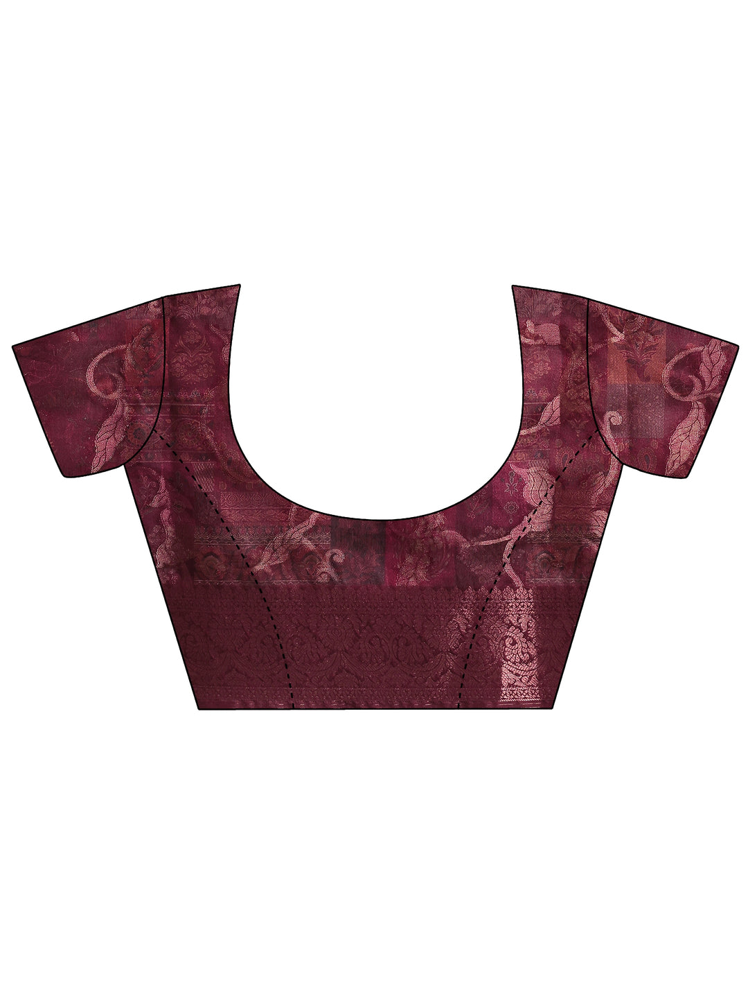  Burgundy Printed Silk Blend Saree With Unstitched Blouse Piece 
