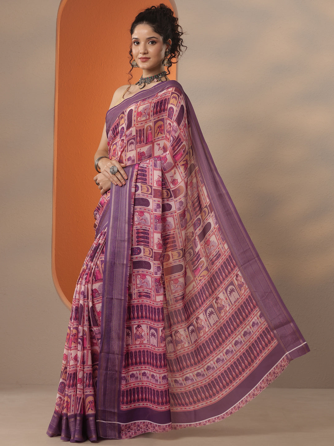  Coral Tribal Printed Georgette Saree With Unstitched Blouse Piece 