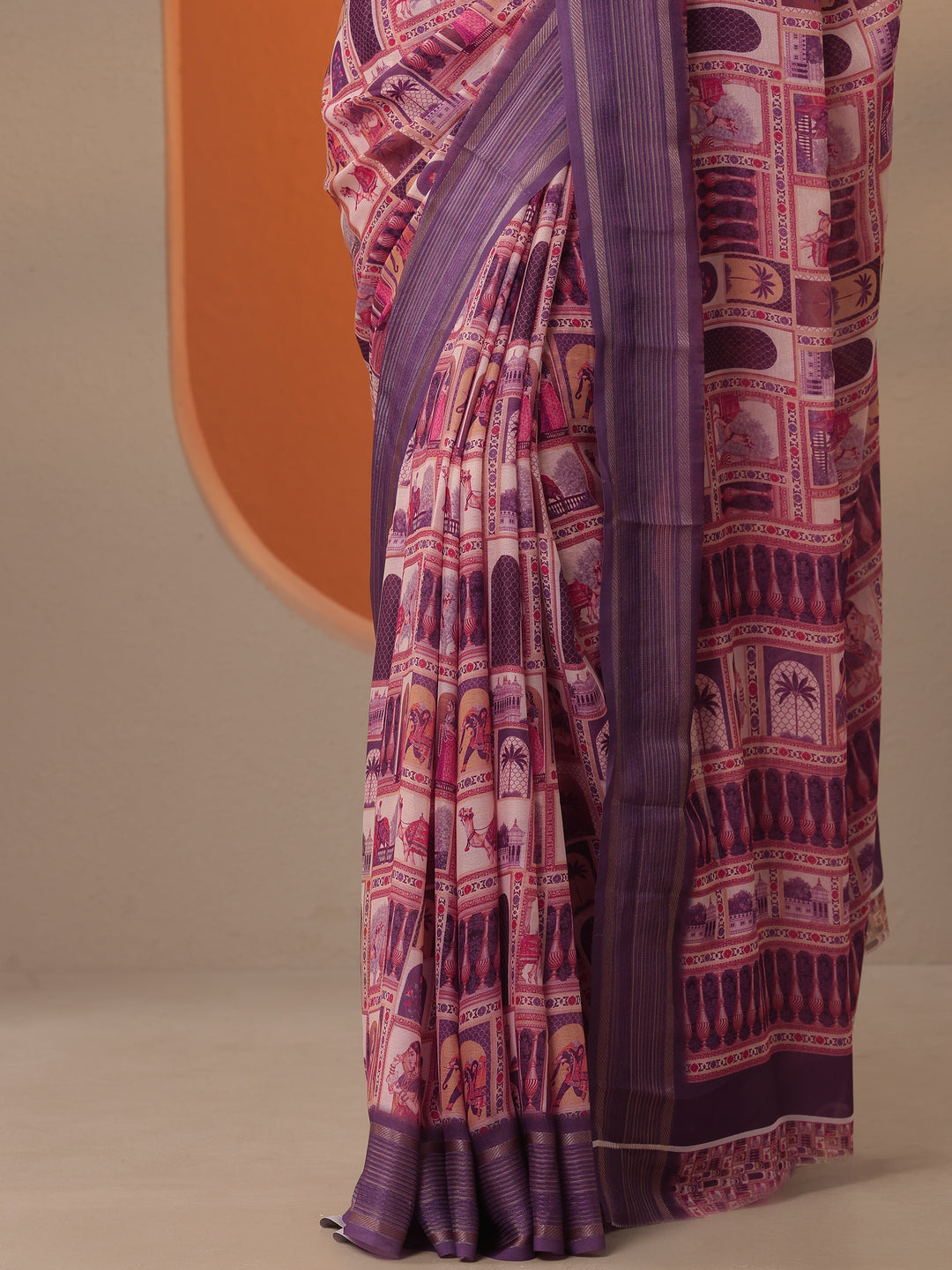  Coral Tribal Printed Georgette Saree With Unstitched Blouse Piece 