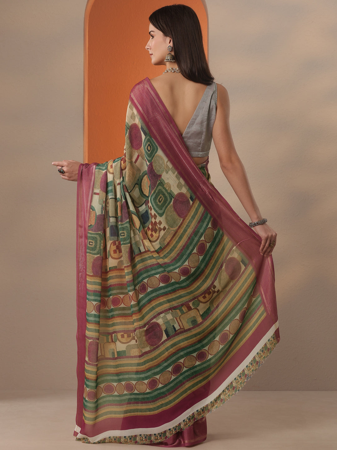  Multi Printed Georgette Saree With Unstitched Blouse Piece 