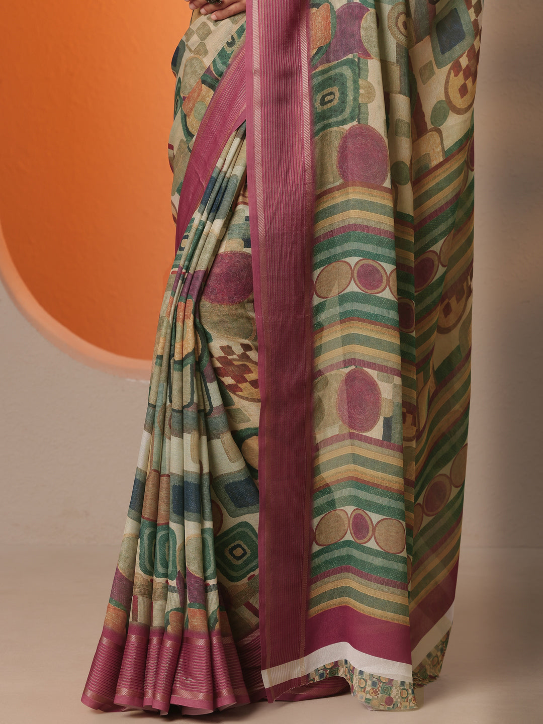  Multi Printed Georgette Saree With Unstitched Blouse Piece 