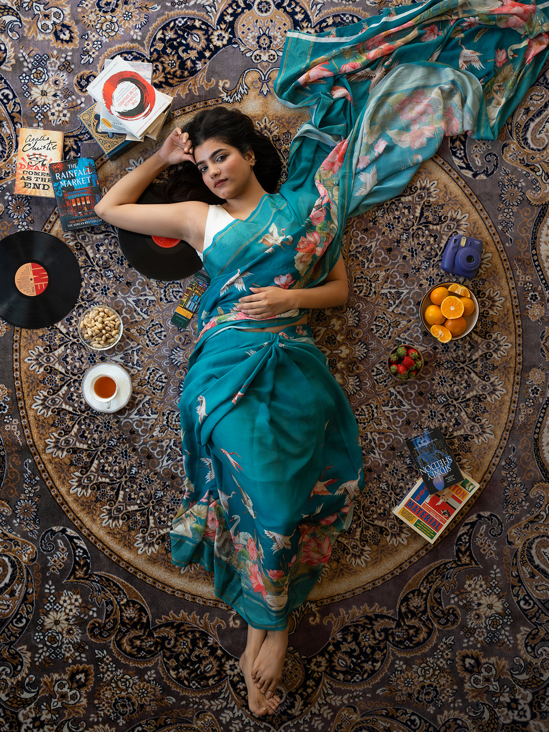 Green Printed Pure Georgette Saree With Unstitched Blouse Piece