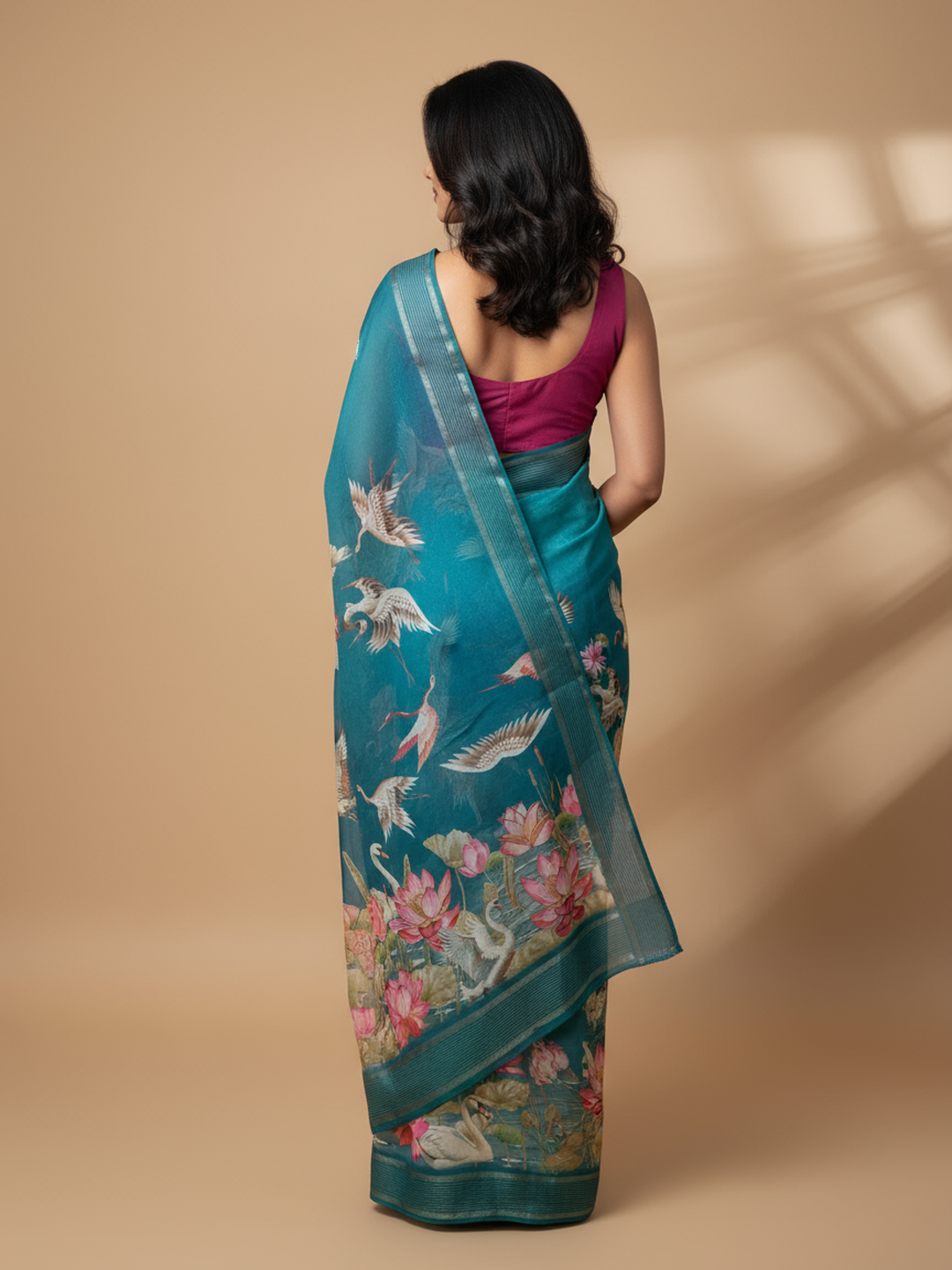  Green Printed Pure Georgette Saree With Unstitched Blouse Piece 