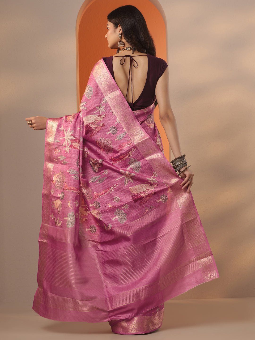  Mauve Tribal Printed Kota Saree With Unstitched Blouse Piece 
