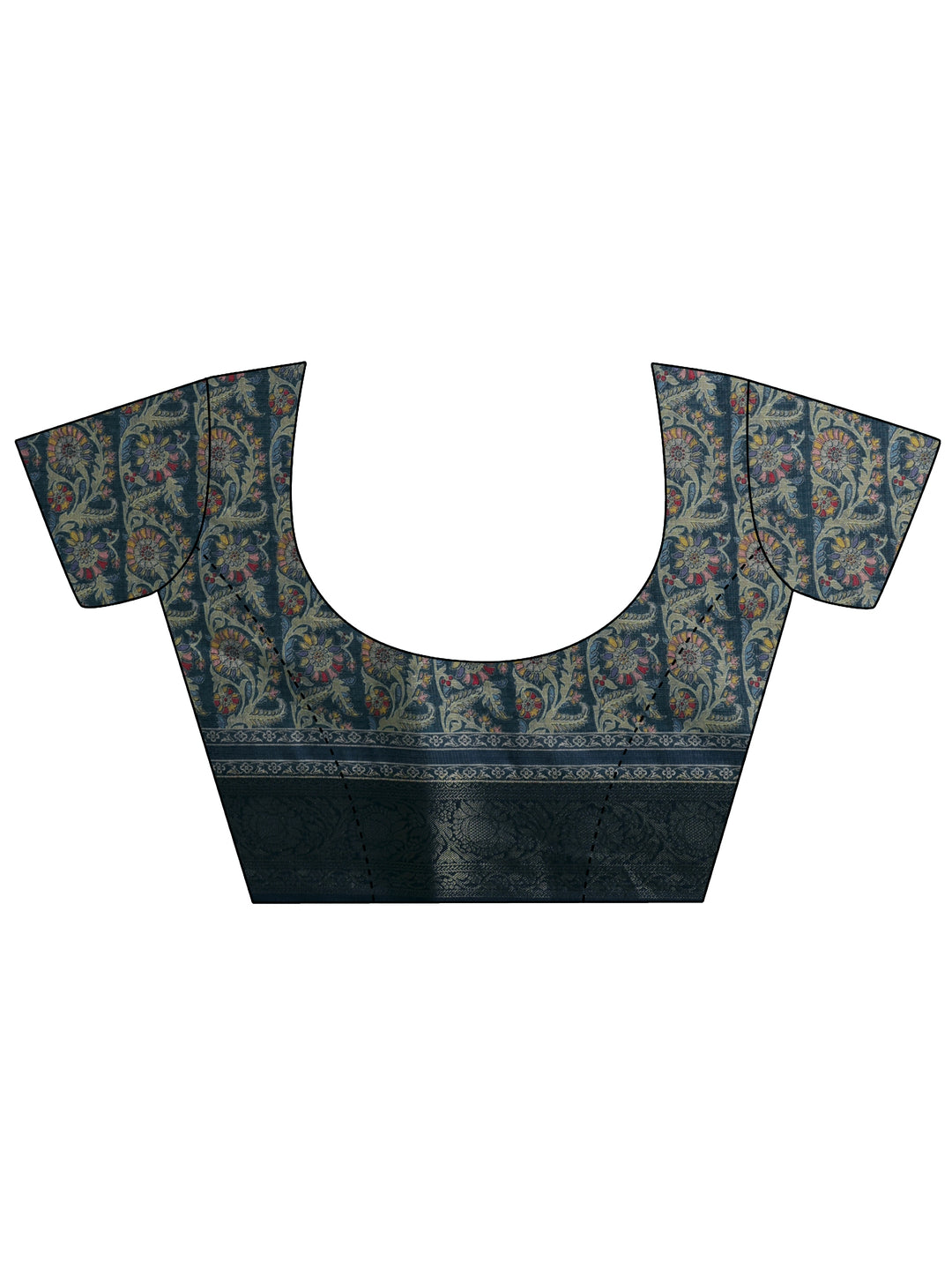  Navy Blue Printed Kota Saree With Unstitched Blouse Piece 