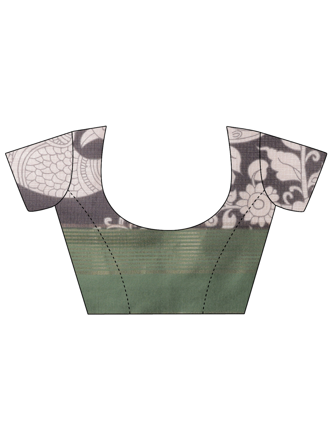  Black Printed Kota Saree With Unstitched Blouse Piece 