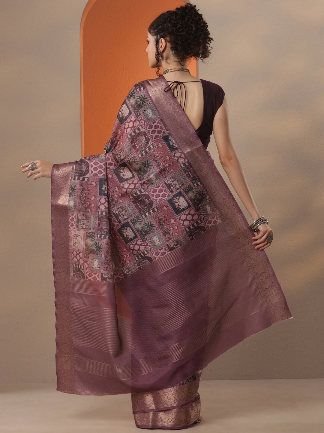  Purple Tribal Printed Kota Saree With Unstitched Blouse Piece 