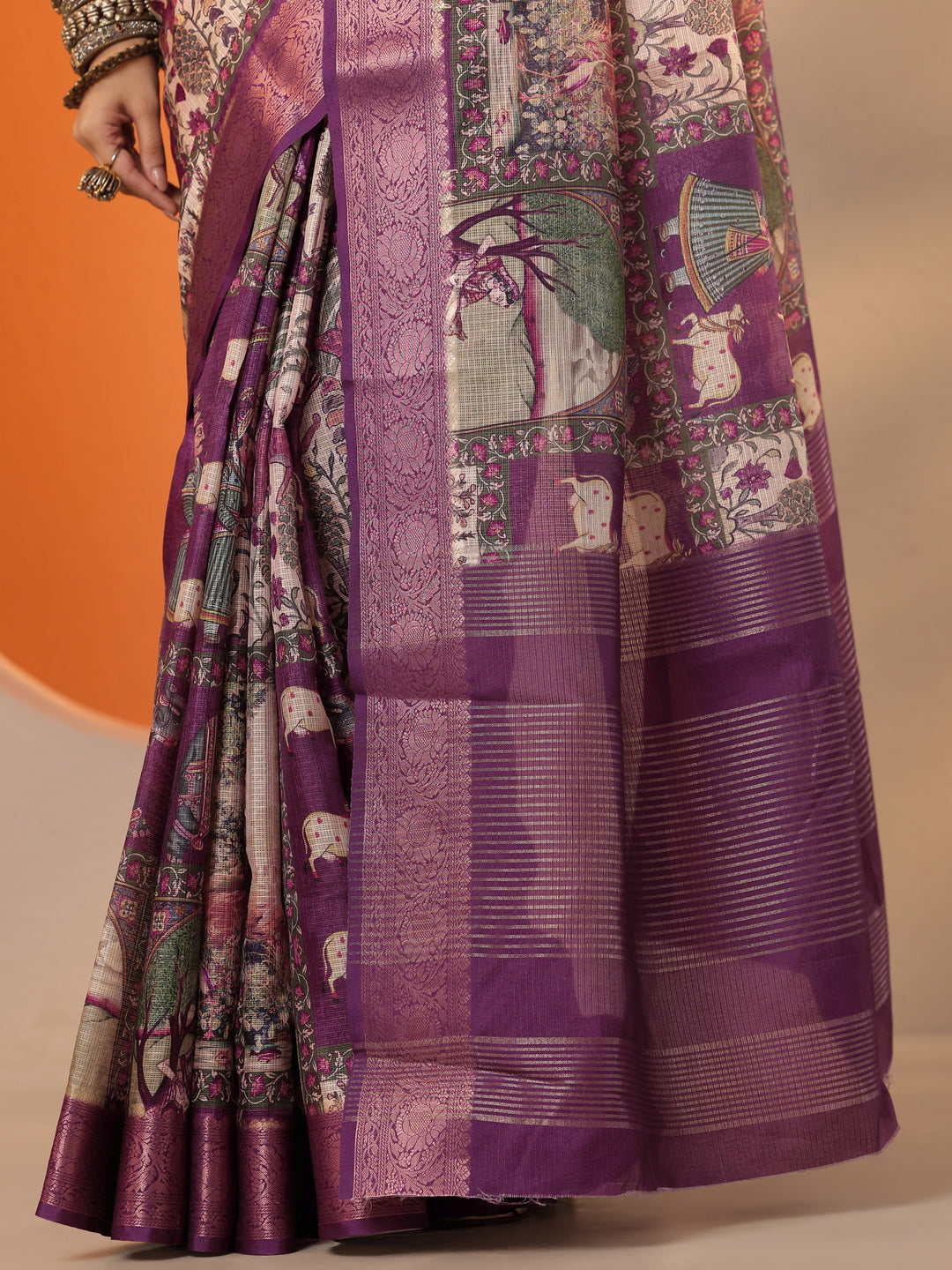  Burgundy Tribal Printed Kota Saree With Unstitched Blouse Piece 