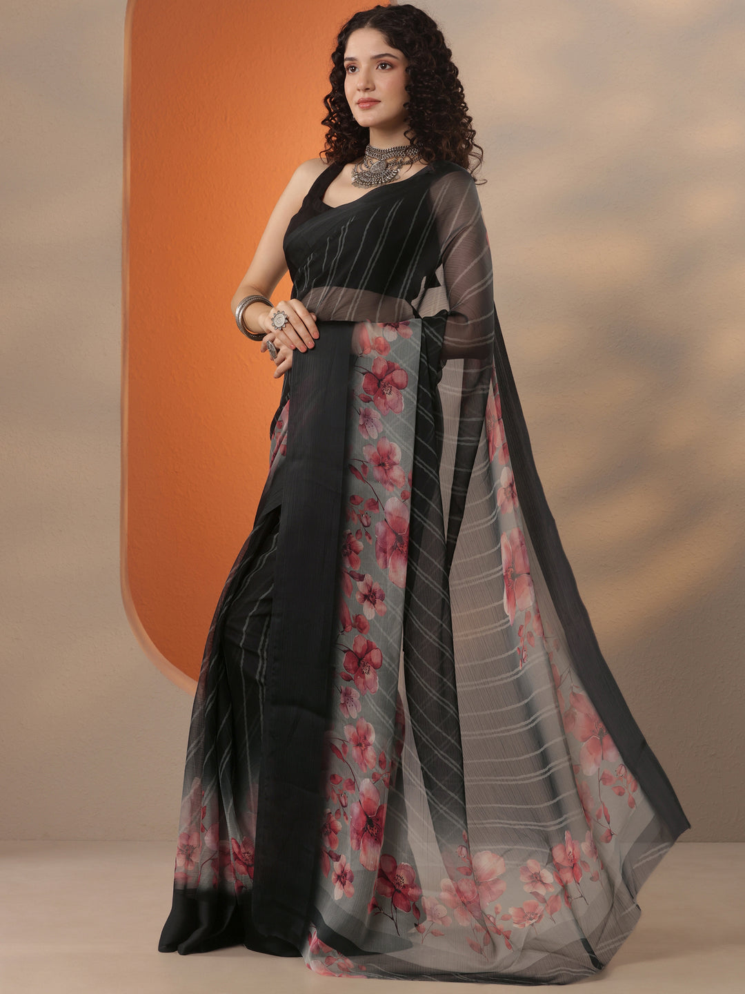 Beige Printed Silk Blend A-Line Kurti