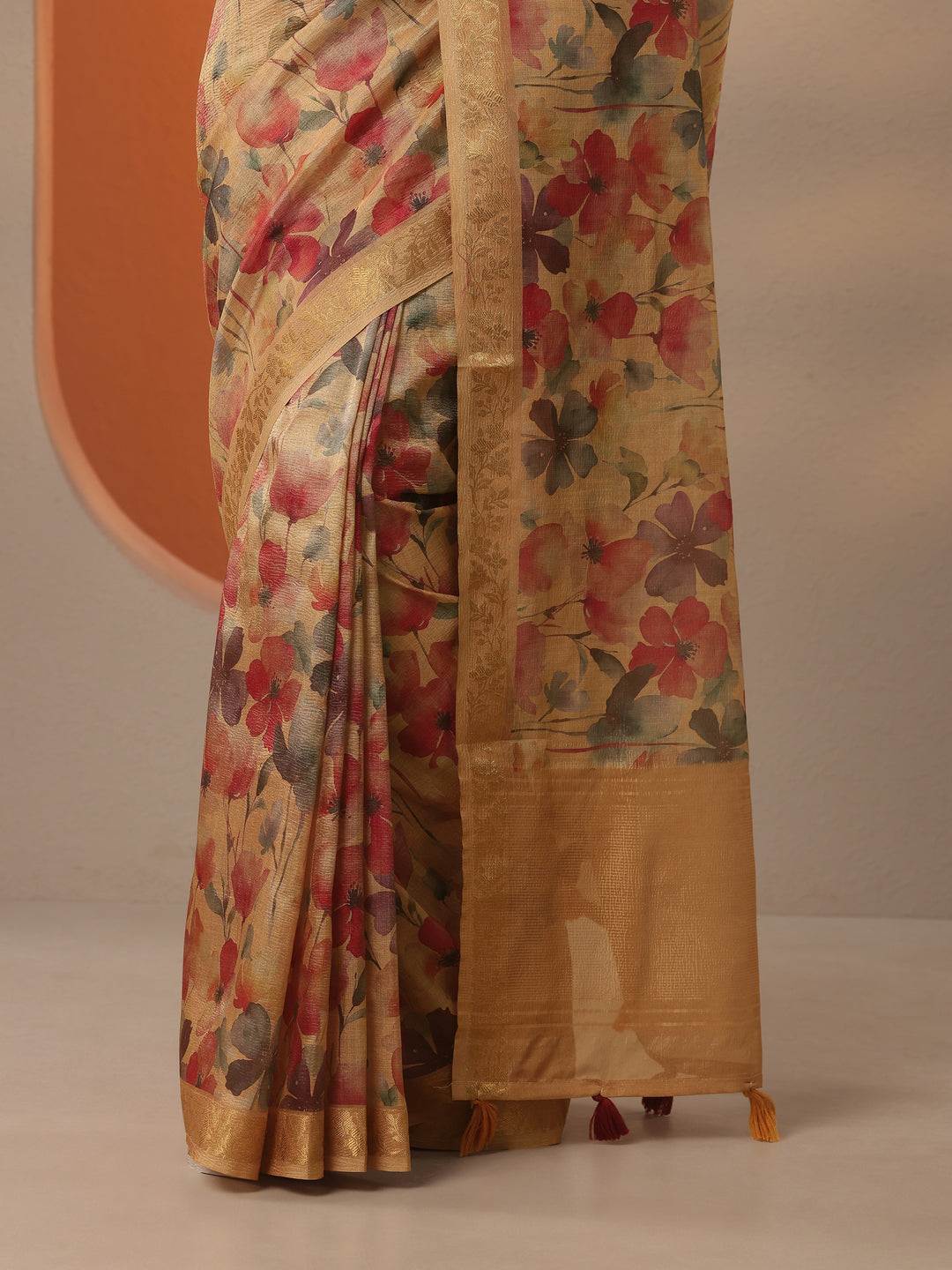  Multi Printed Chinon Saree With Unstitched Blouse Piece 