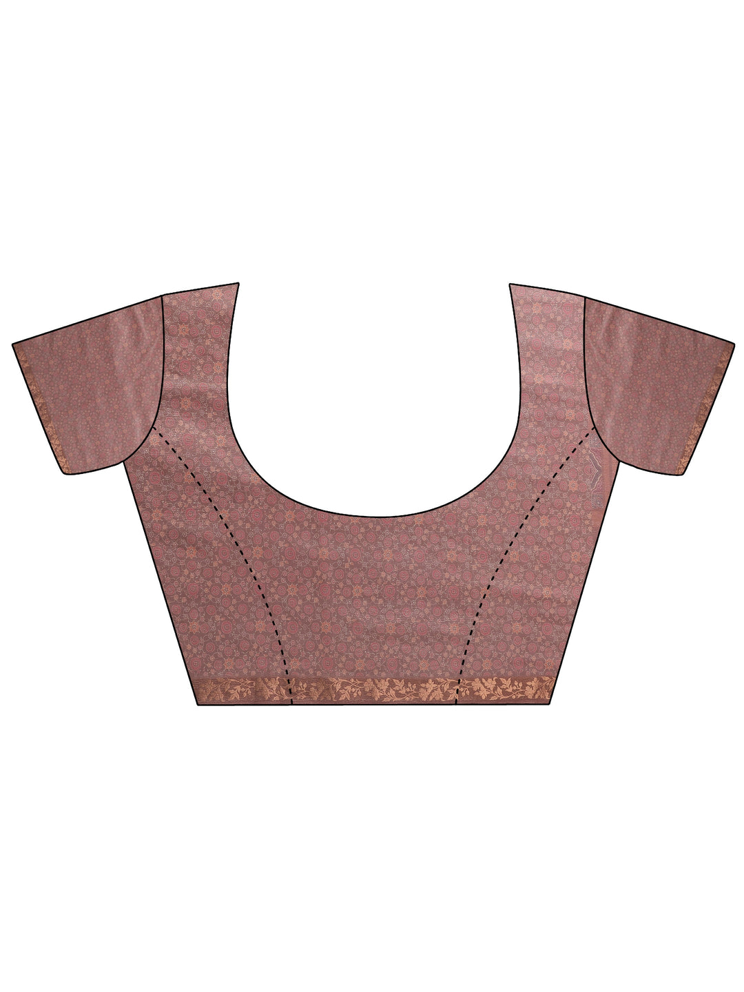  Brown Printed Chinon Saree With Unstitched Blouse Piece 