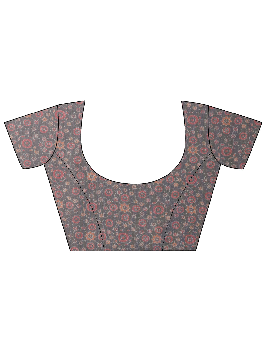  Grey Printed Chinon Saree With Unstitched Blouse Piece 