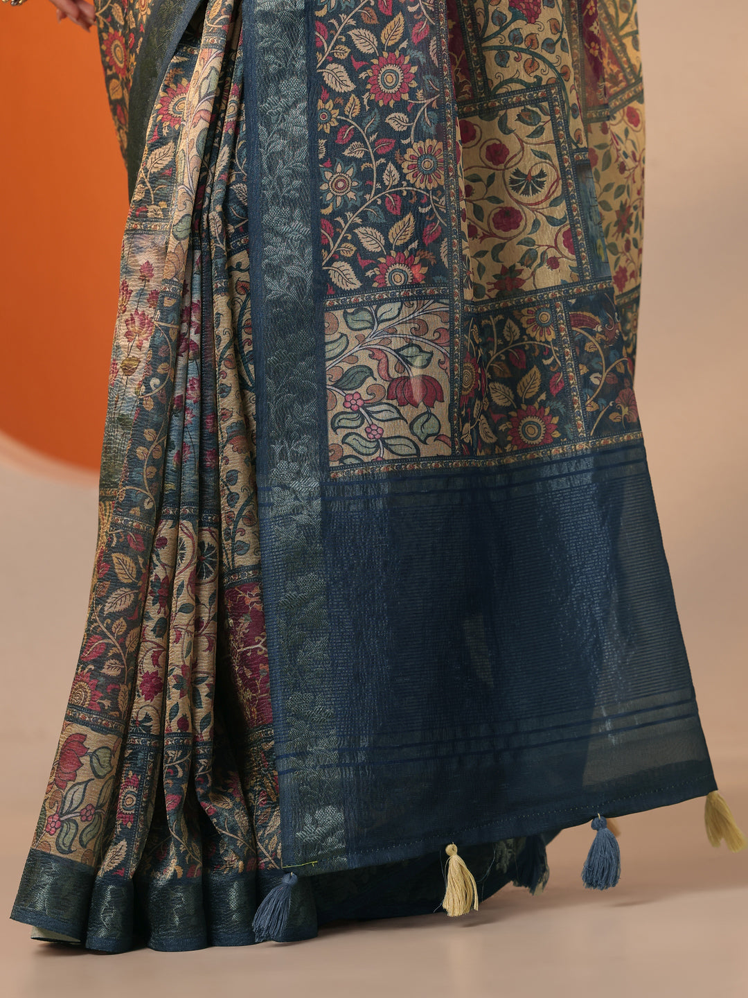  Multi Printed Chinon Saree With Unstitched Blouse Piece 