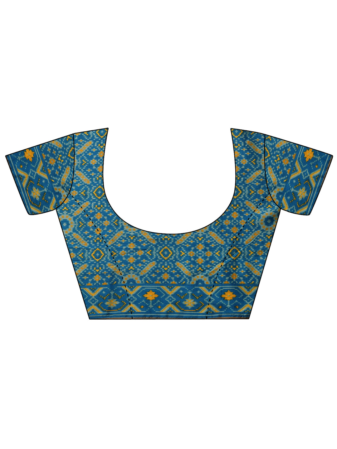  Blue Printed Silk Blend Saree With Unstitched Blouse Piece 