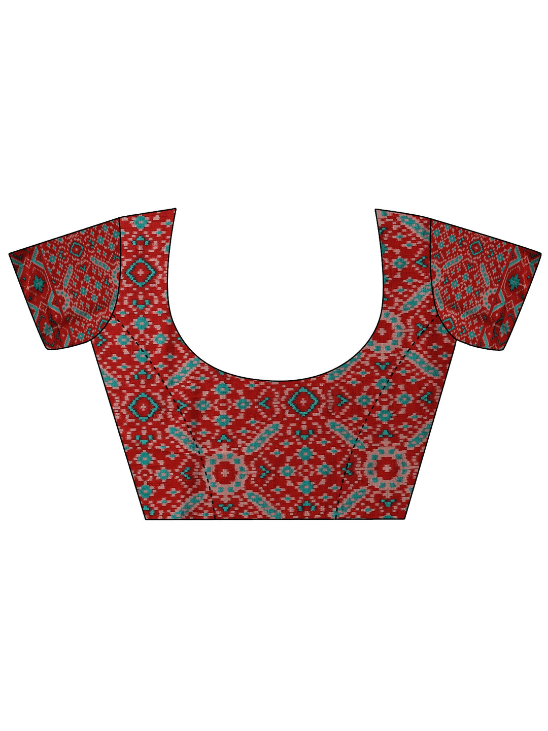 Red Printed Silk Blend Saree With Unstitched Blouse Piece 