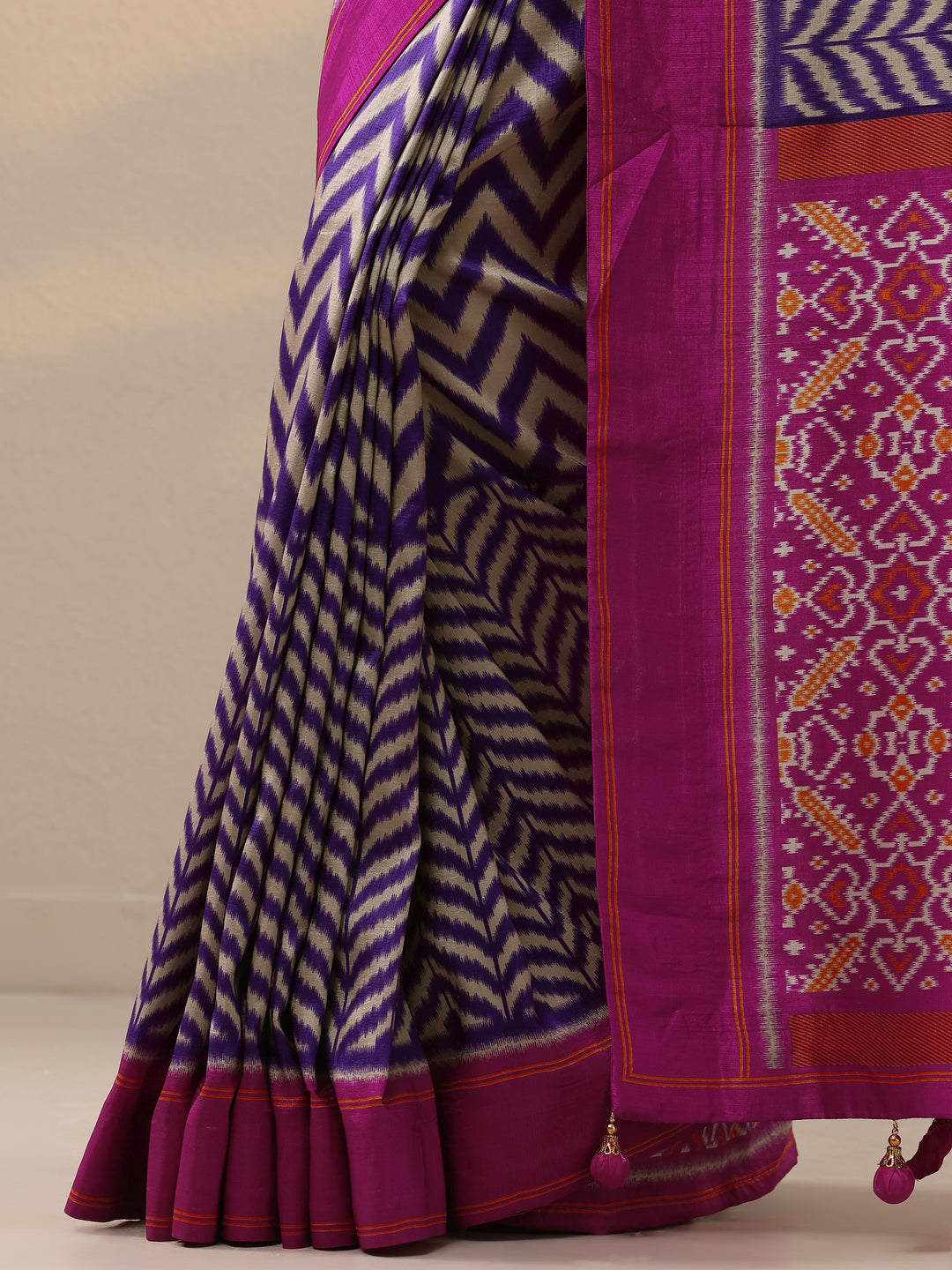  Purple Leheriya Printed Silk Blend Saree With Unstitched Blouse Piece 