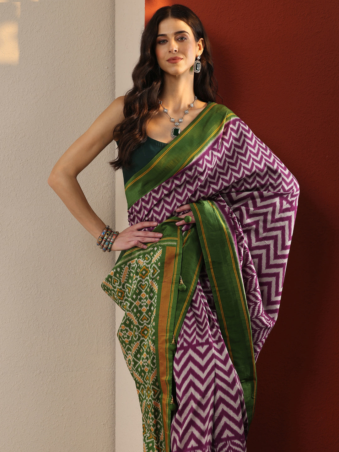  Pink Leheriya Printed Silk Blend Saree With Unstitched Blouse Piece 