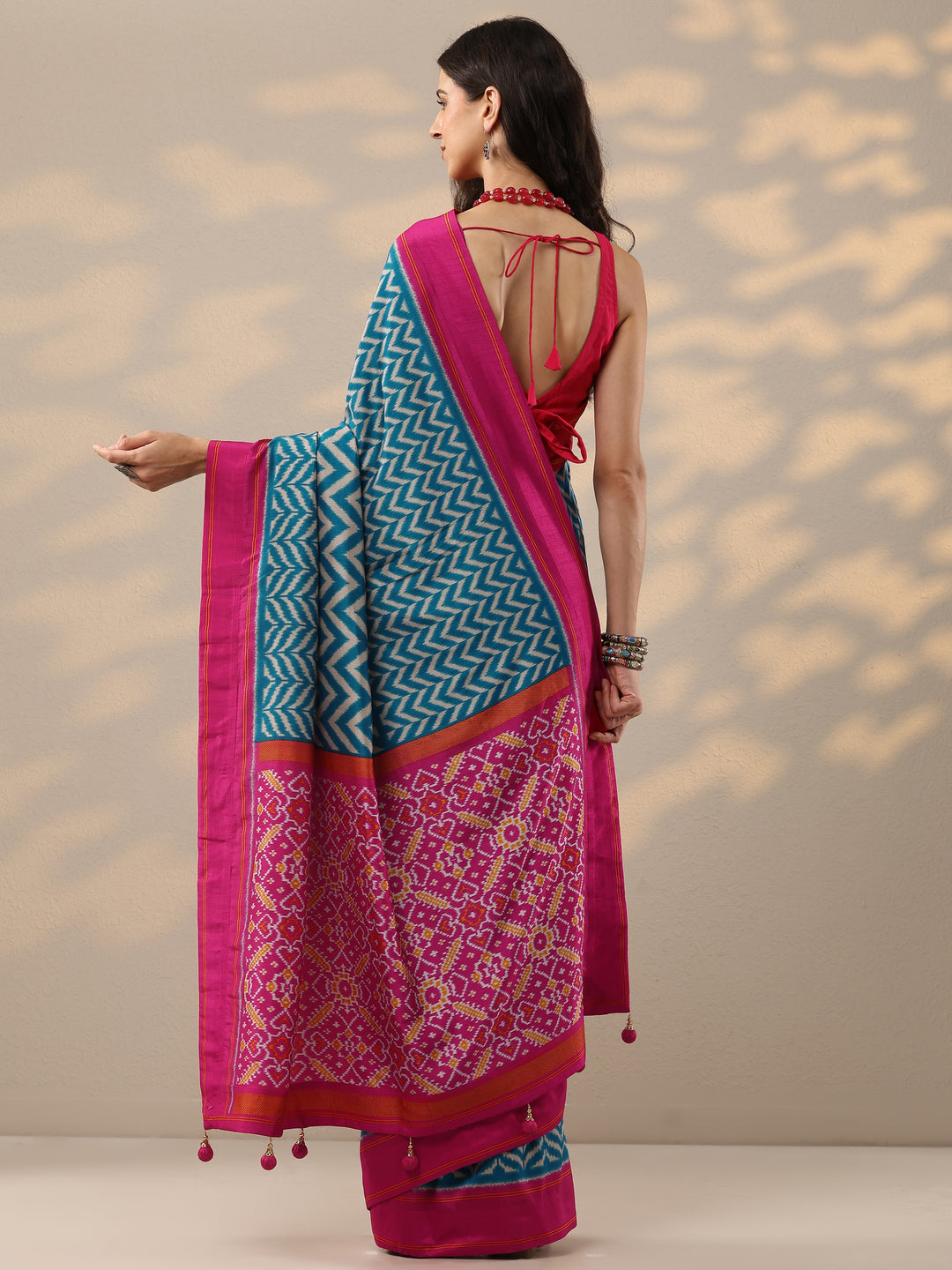  Blue Leheriya Printed Silk Blend Saree With Unstitched Blouse Piece 